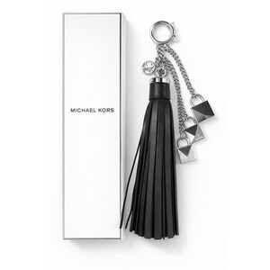 NEW Michael Kors Mercer Lock Tassel Key Chain Charm Leather Black with Gift Box